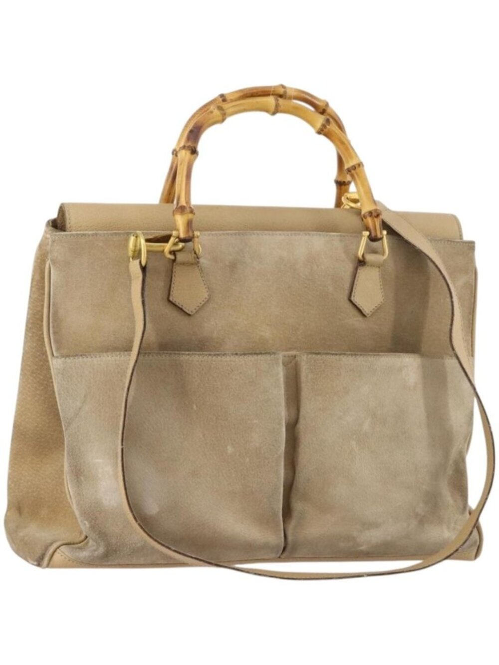 GUCCI Bamboo Tote Bag Suede 2way Beige Gold 002 123 0322